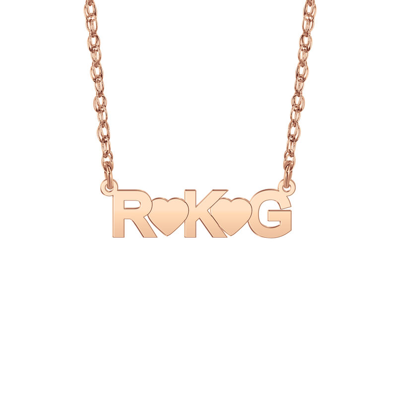 High Polished Initials with Hearts Pendant in 14k Rose Gold image number null